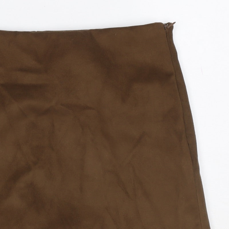 Zara Women Brown L Short Lined Zip Skort