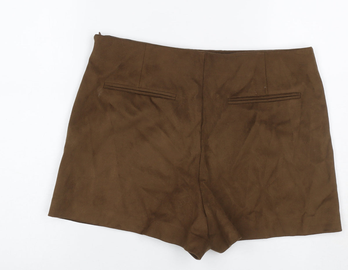 Zara Women Brown L Short Lined Zip Skort