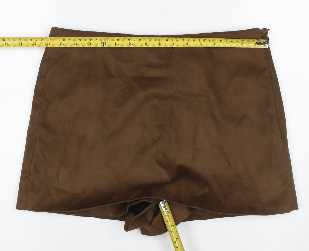 Zara Women Brown L Short Lined Zip Skort
