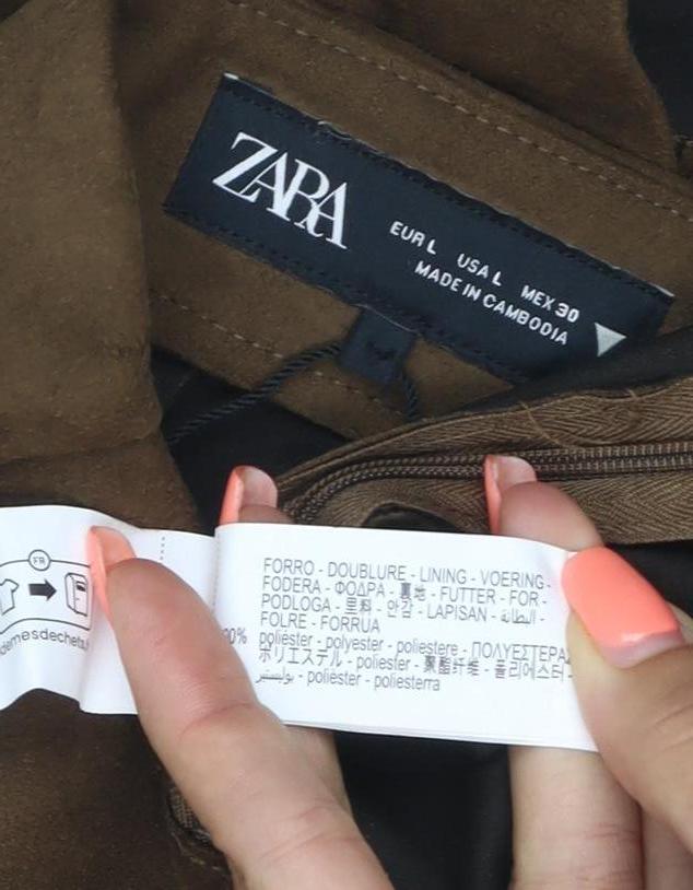 Zara Women Brown L Short Lined Zip Skort