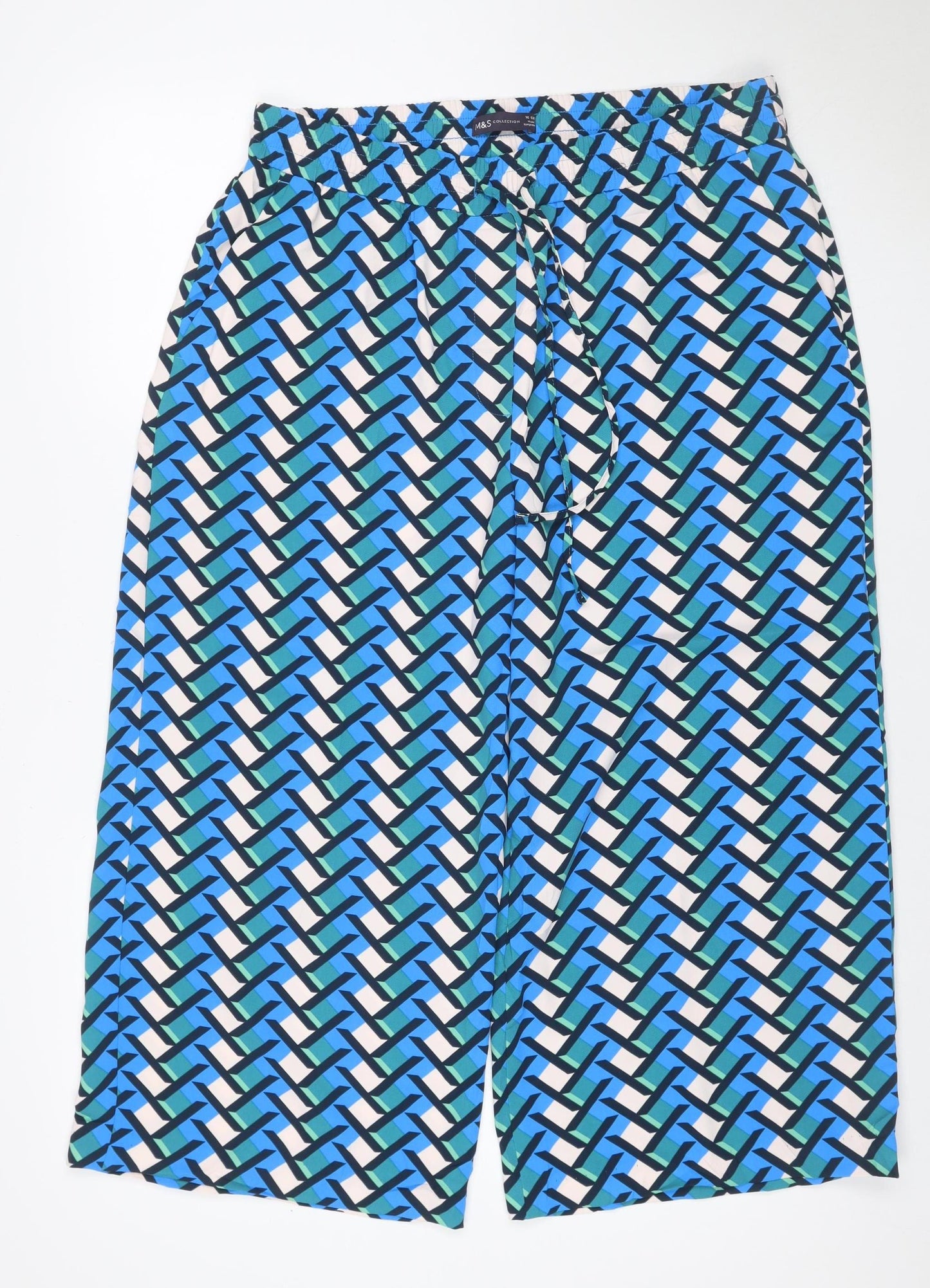 M&S Collection Women’s Multicoloured Geometric Wide Leg Trousers UK 16