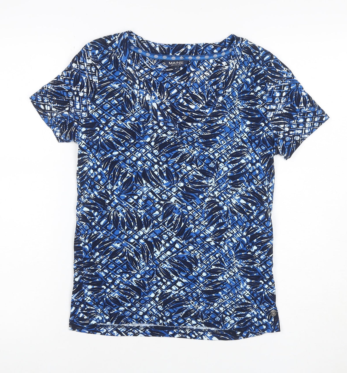 Additional front view of Maine New England Women’s Blue Leaf Print Cotton Jersey T-Shirt UK 10