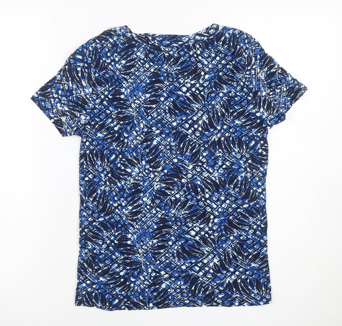 Back view of Maine New England Women’s Blue Leaf Print Cotton Jersey T-Shirt UK 10