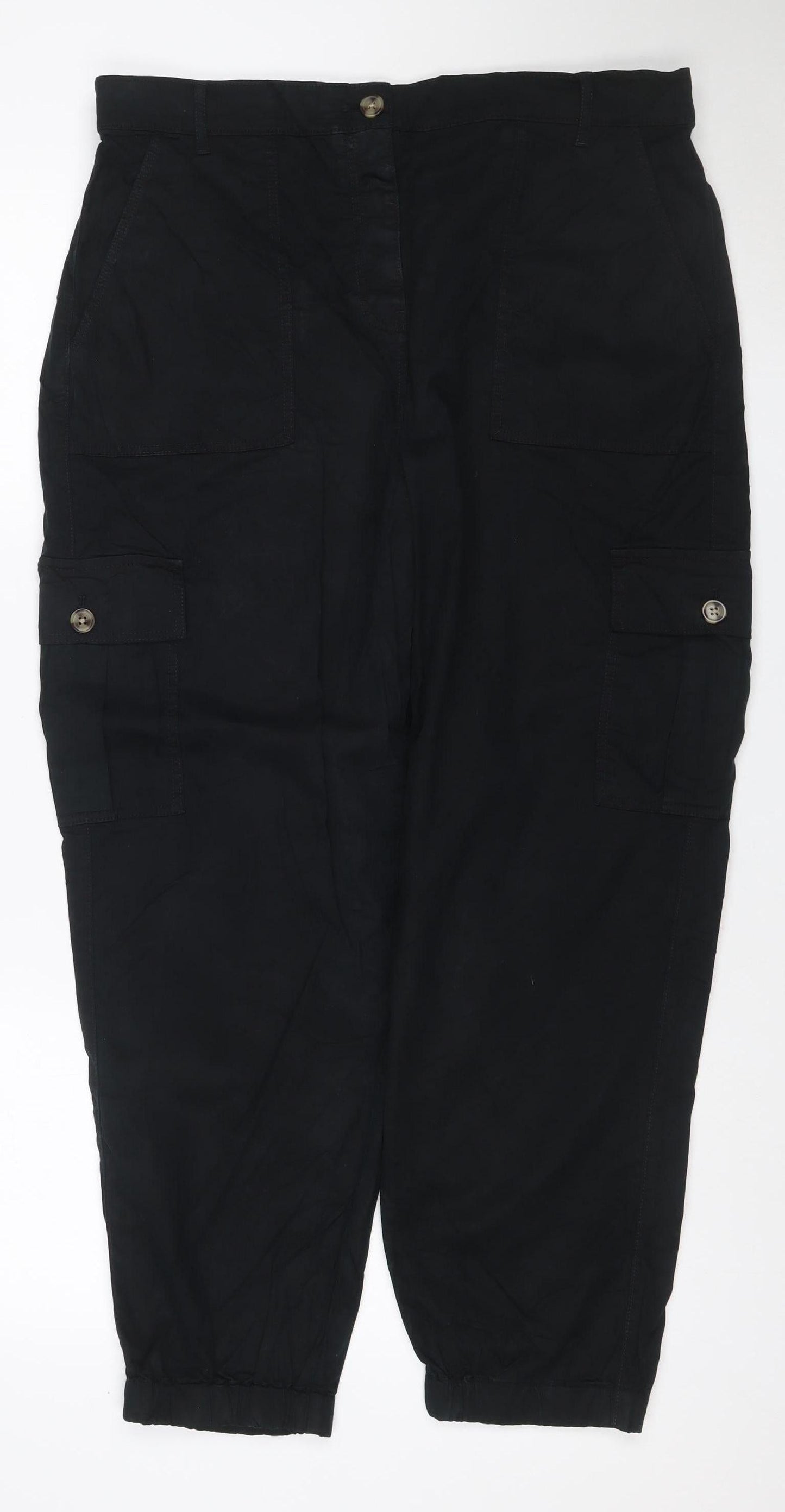 Marks & Spencer Women’s Black UK 14 Cotton Cargo Trousers Cuffed