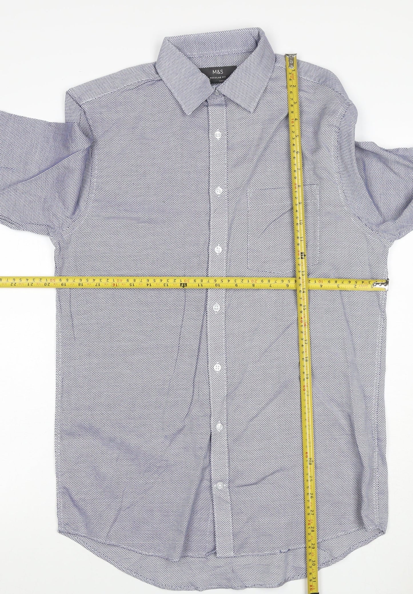 Marks & Spencer Men’s Blue 15.5 Regular Fit Geometric Cotton Shirt