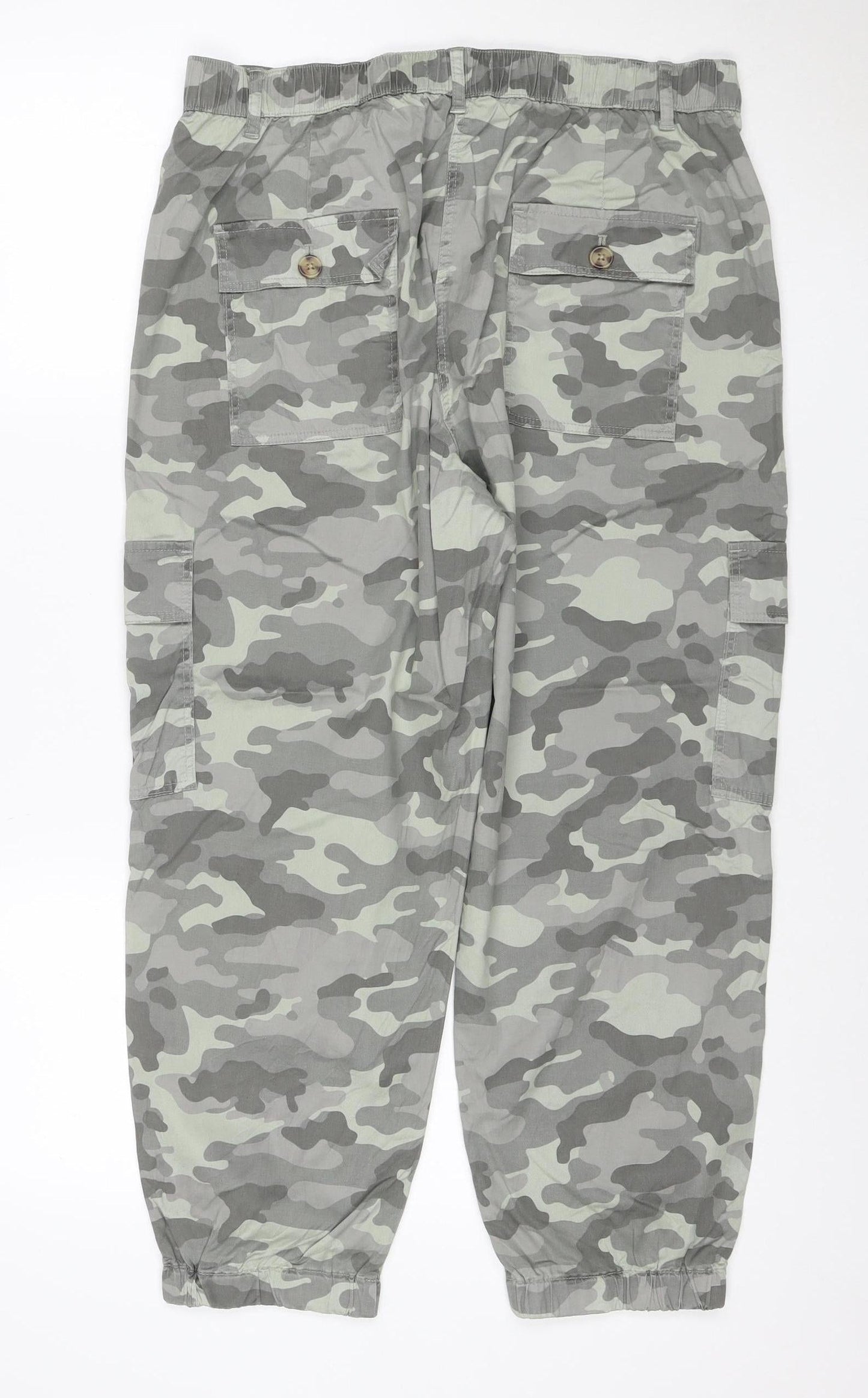 M&S Collection Women’s Grey Camo Cargo Trousers Size 16 Cotton Lyocell
