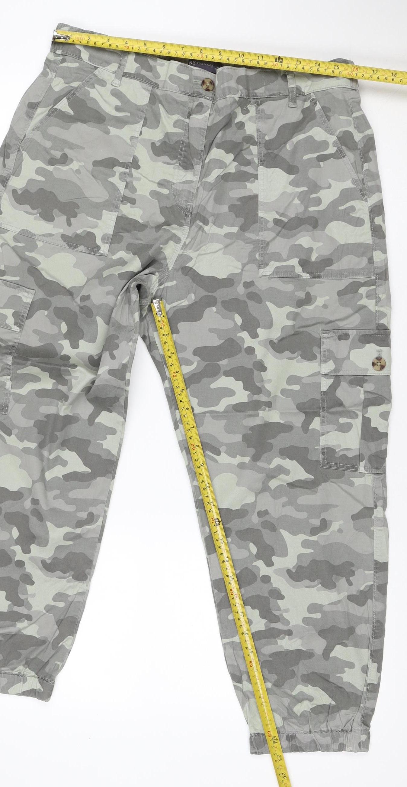 M&S Collection Women’s Grey Camo Cargo Trousers Size 16 Cotton Lyocell