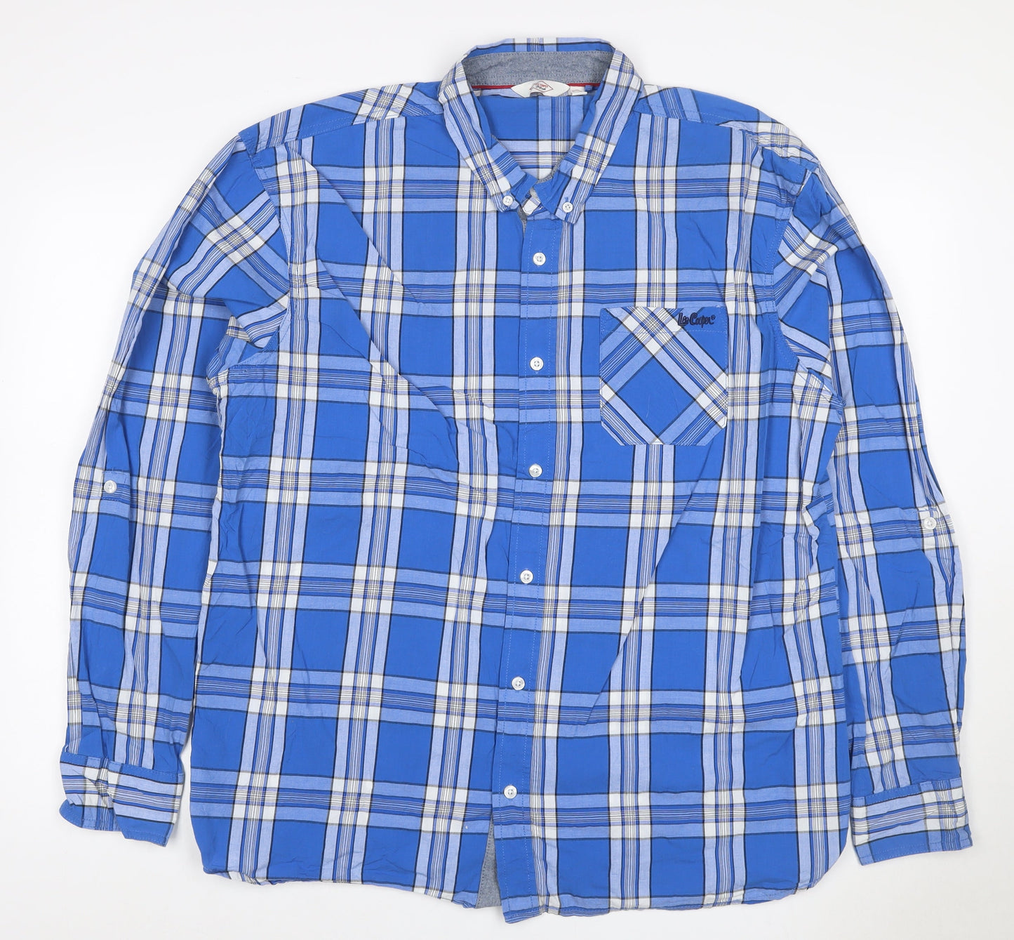 Lee Cooper Men’s Blue Plaid Button-Down Long Sleeve Shirt XL