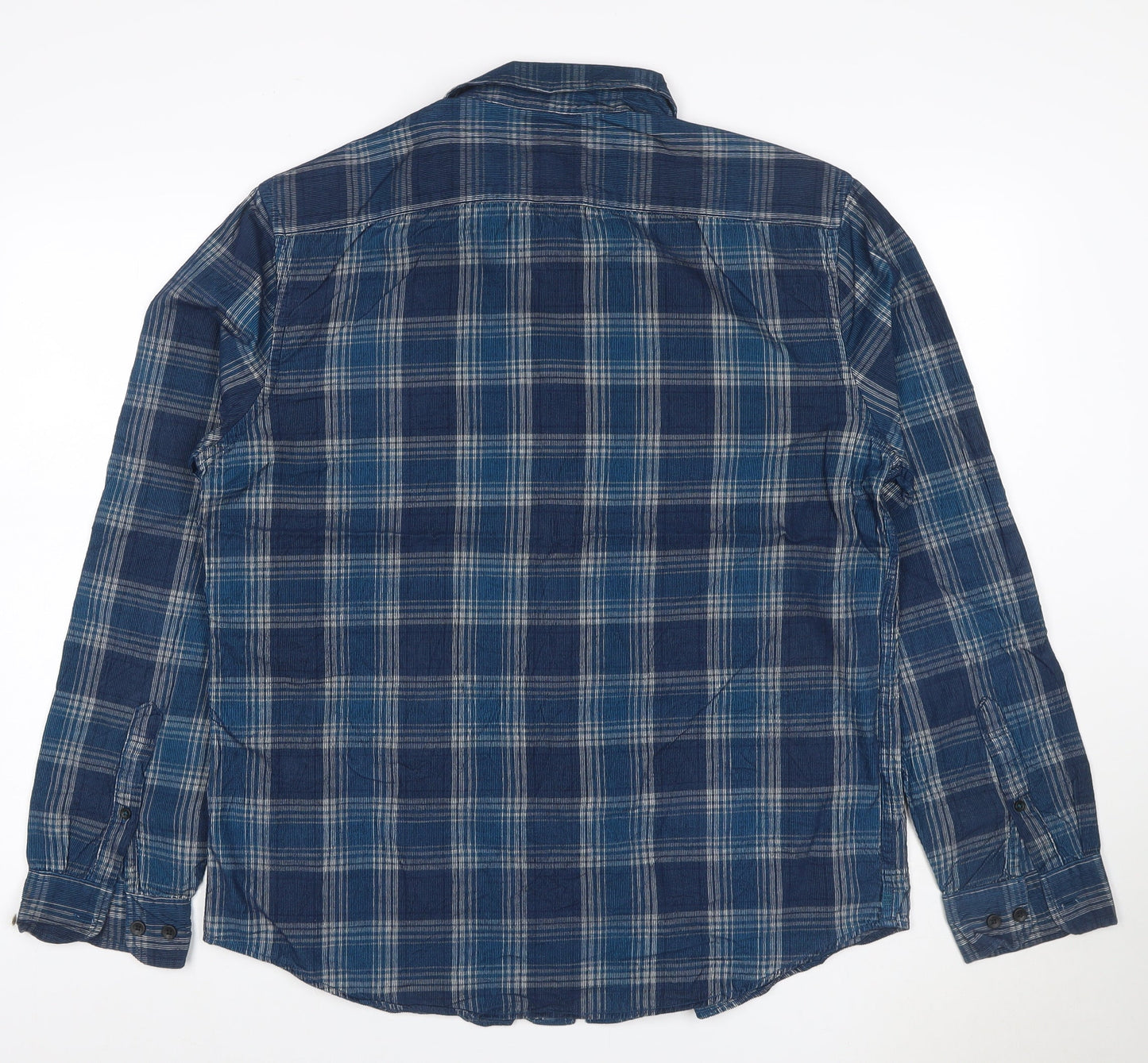 Marks and Spencer Men Blue Plaid Pure Cotton L Regular Button-Up Shirt