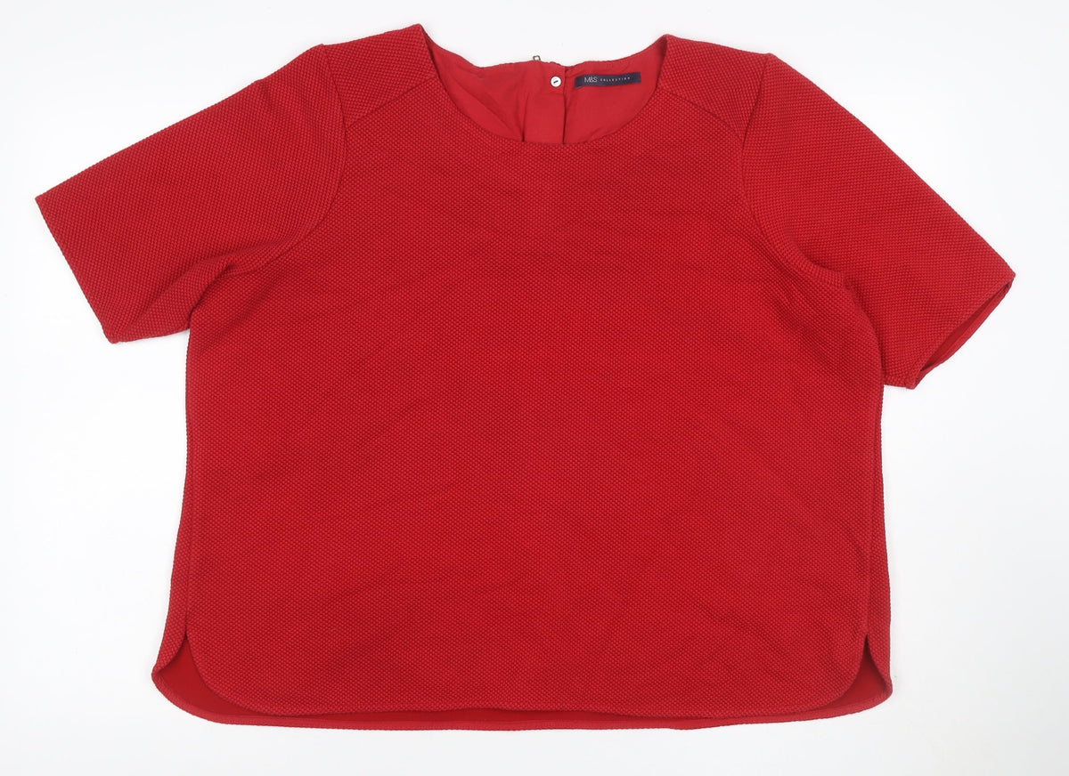 Marks & Spencer Women Red UK 24 Textured Knit Zip Back Blouse Top