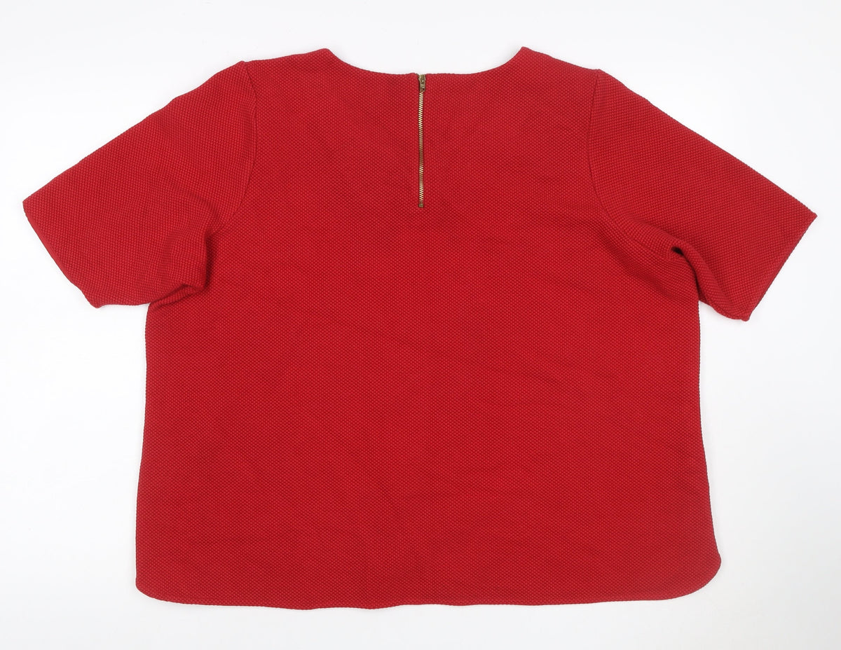 Marks & Spencer Women Red UK 24 Textured Knit Zip Back Blouse Top