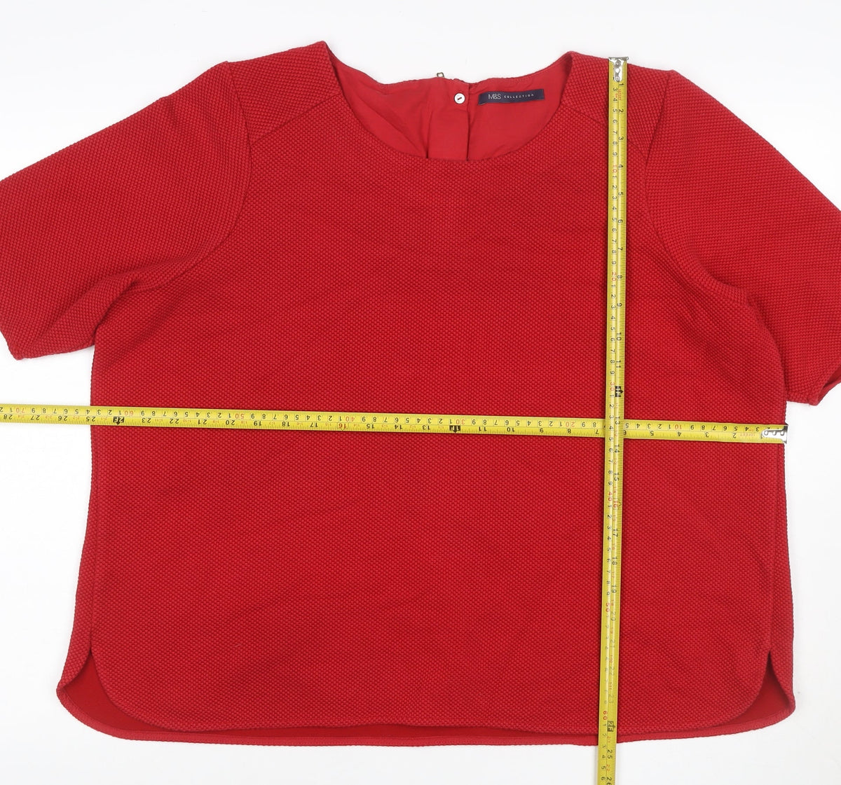 Marks & Spencer Women Red UK 24 Textured Knit Zip Back Blouse Top