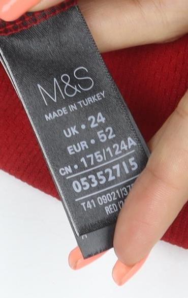 Marks & Spencer Women Red UK 24 Textured Knit Zip Back Blouse Top