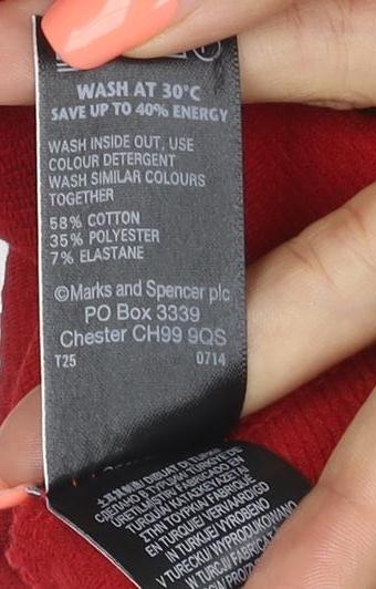 Marks & Spencer Women Red UK 24 Textured Knit Zip Back Blouse Top