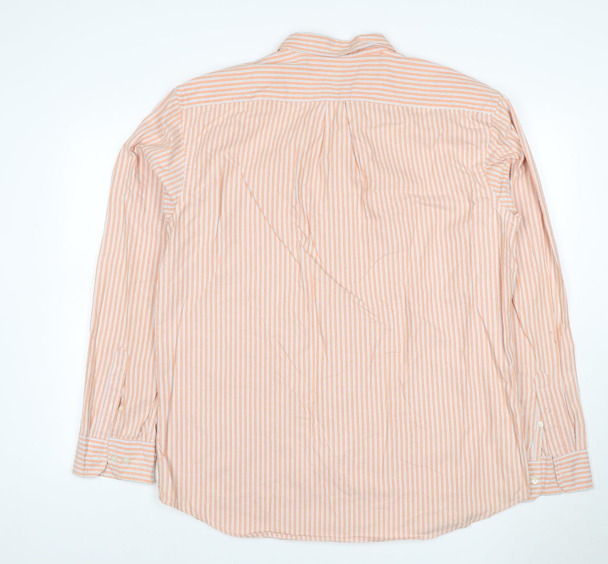 Close-up detail of Gap Men’s Orange White Striped Classic Fit XL Long Sleeve Button-Up Shirt