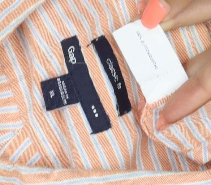 Additional view of Gap Men’s Orange White Striped Classic Fit XL Long Sleeve Button-Up Shirt