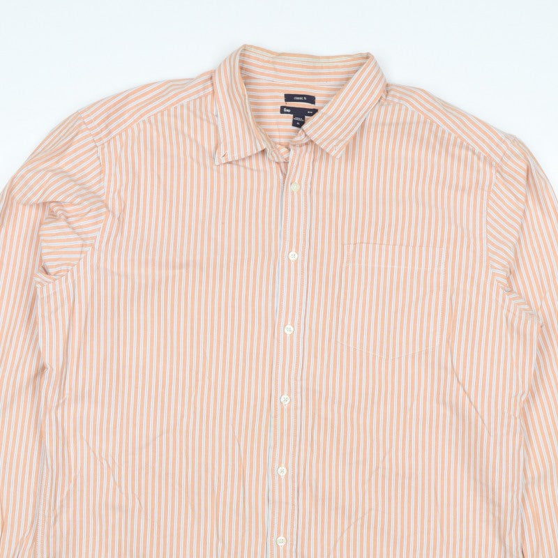 Additional view of Gap Men’s Orange White Striped Classic Fit XL Long Sleeve Button-Up Shirt