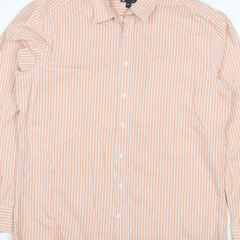 Additional view of Gap Men’s Orange White Striped Classic Fit XL Long Sleeve Button-Up Shirt