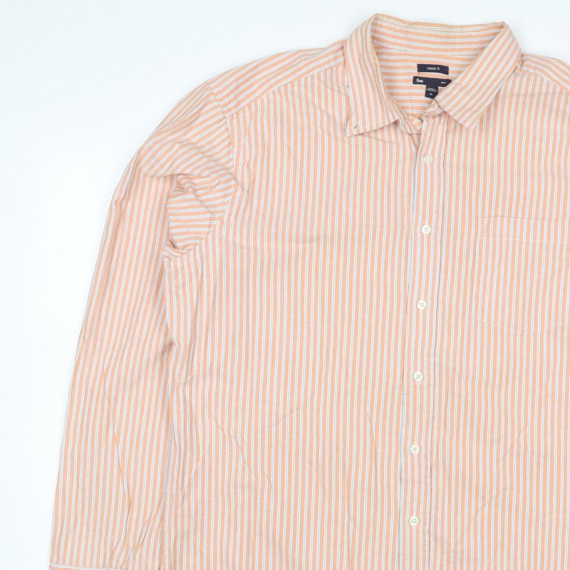 Additional view of Gap Men’s Orange White Striped Classic Fit XL Long Sleeve Button-Up Shirt
