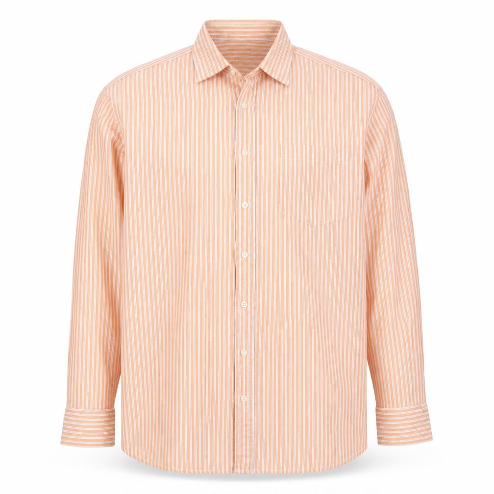 Front view of Gap Men’s Orange White Striped Classic Fit XL Long Sleeve Button-Up Shirt