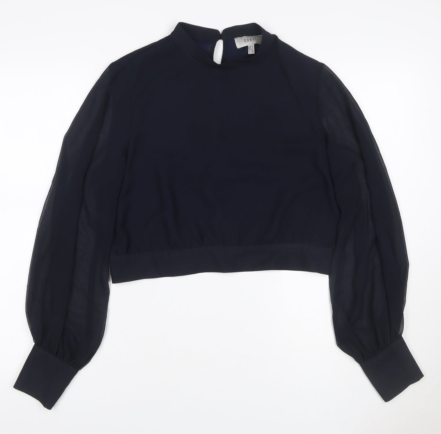 Coast Women’s Navy Blue UK 12 Cropped Sheer Balloon Sleeve Blouse