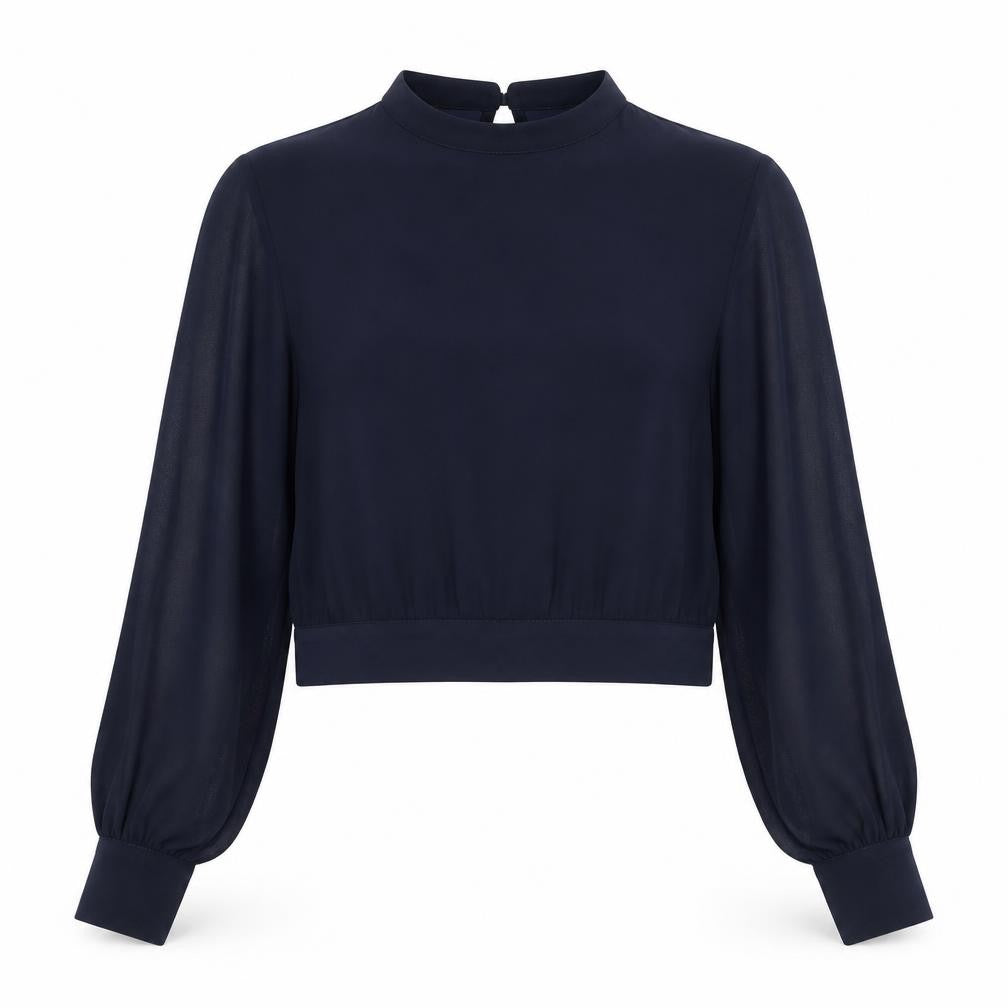 Coast Women’s Navy Blue UK 12 Cropped Sheer Balloon Sleeve Blouse