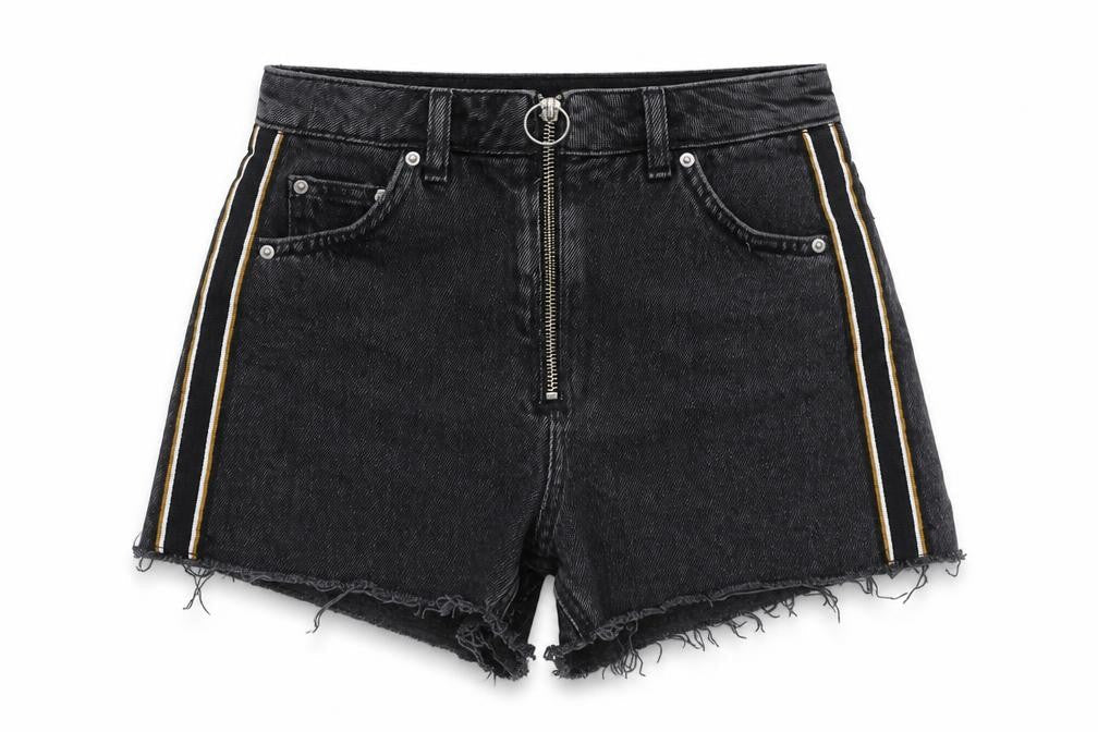 Topshop Women Black UK 6 Petite Mom Denim Stripe Shorts