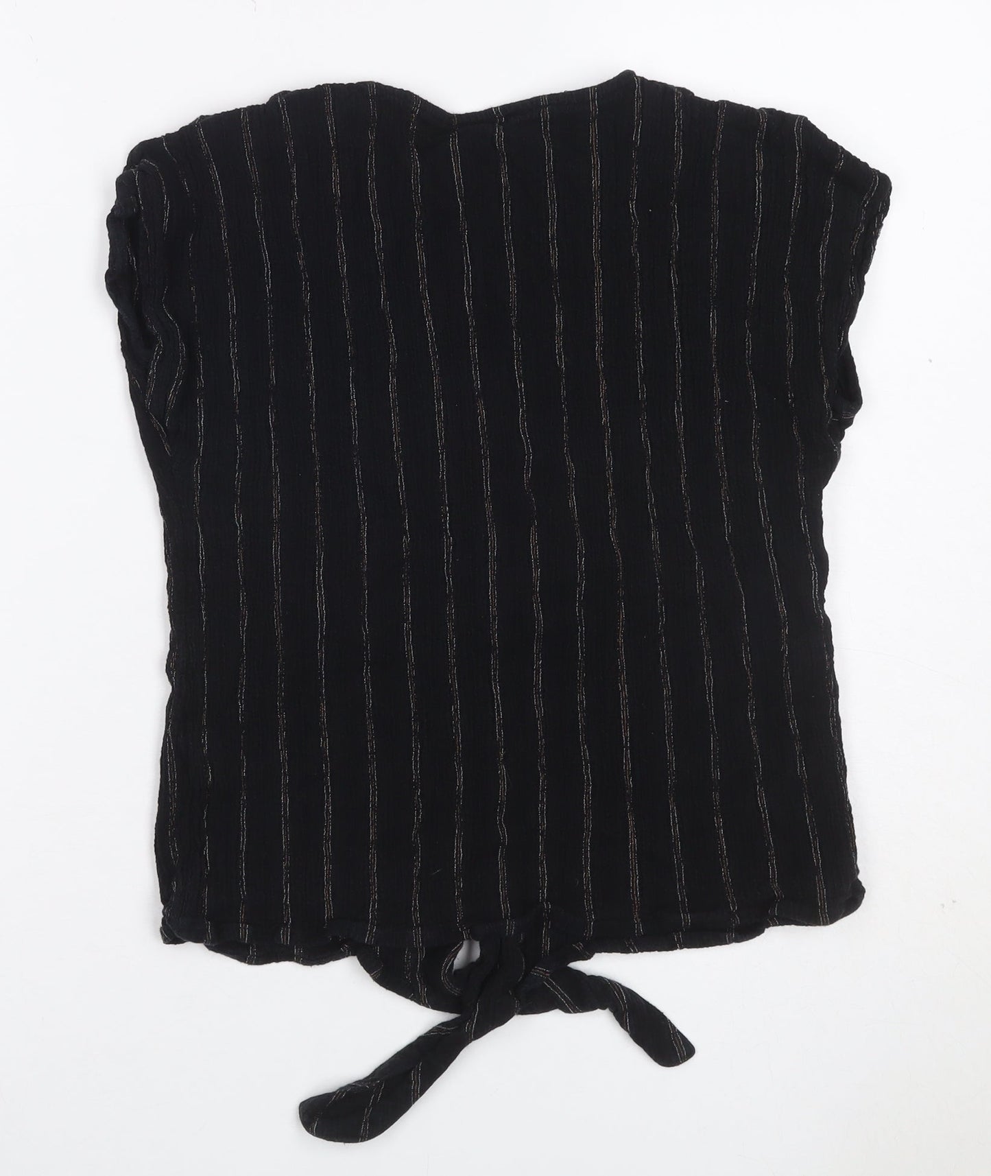 Fat Face Women’s Black Striped Tie Front Button-Up Blouse UK 10