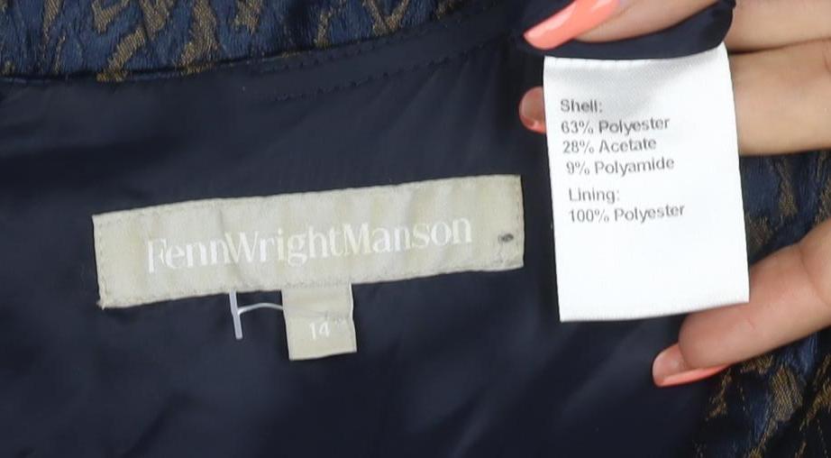 Henry W. Mason Women’s Blue Gold Houndstooth Jacquard Sheath Dress UK 14