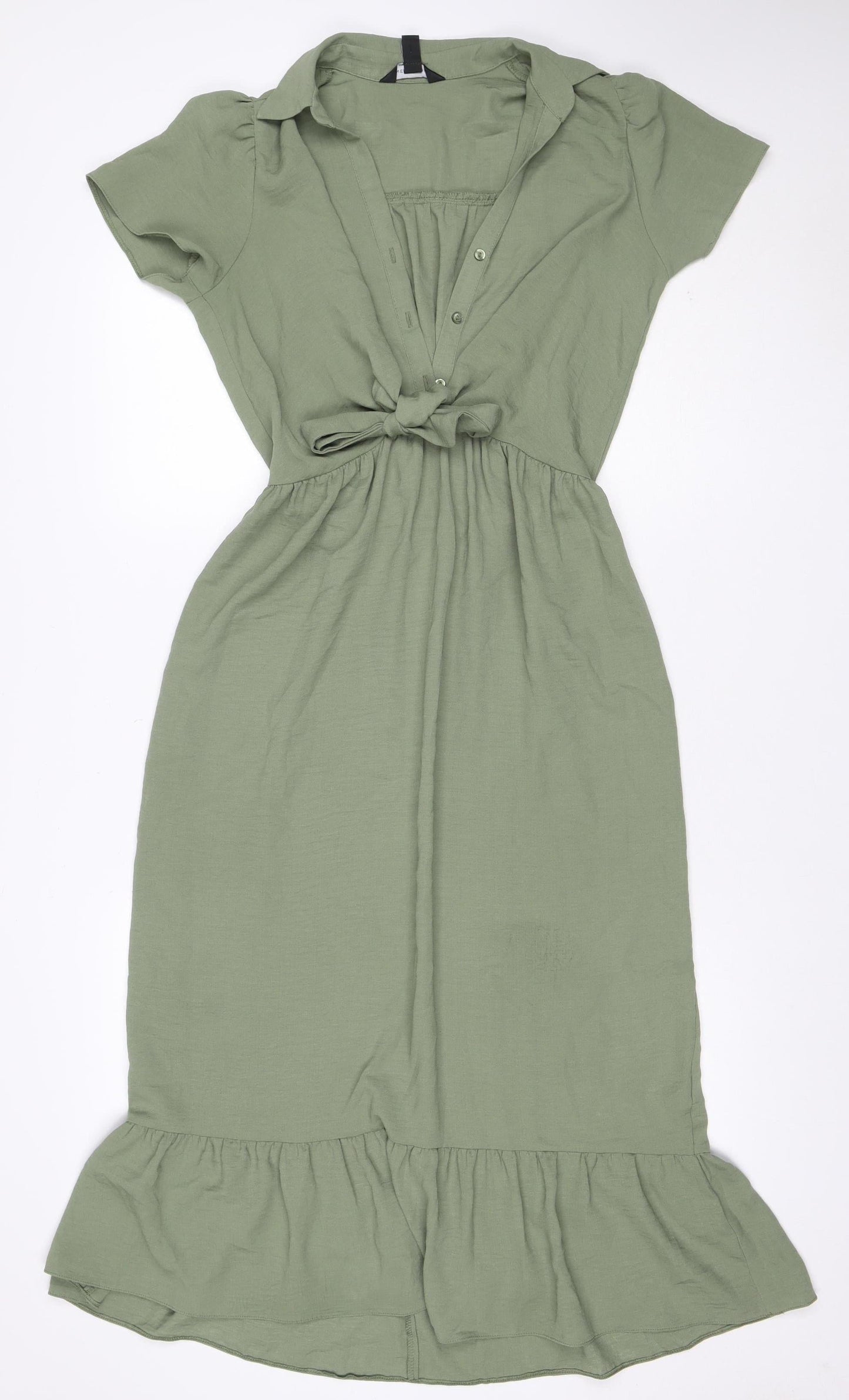New Look Women Green UK 10 Fit & Flare Ruffle Button Long Dress