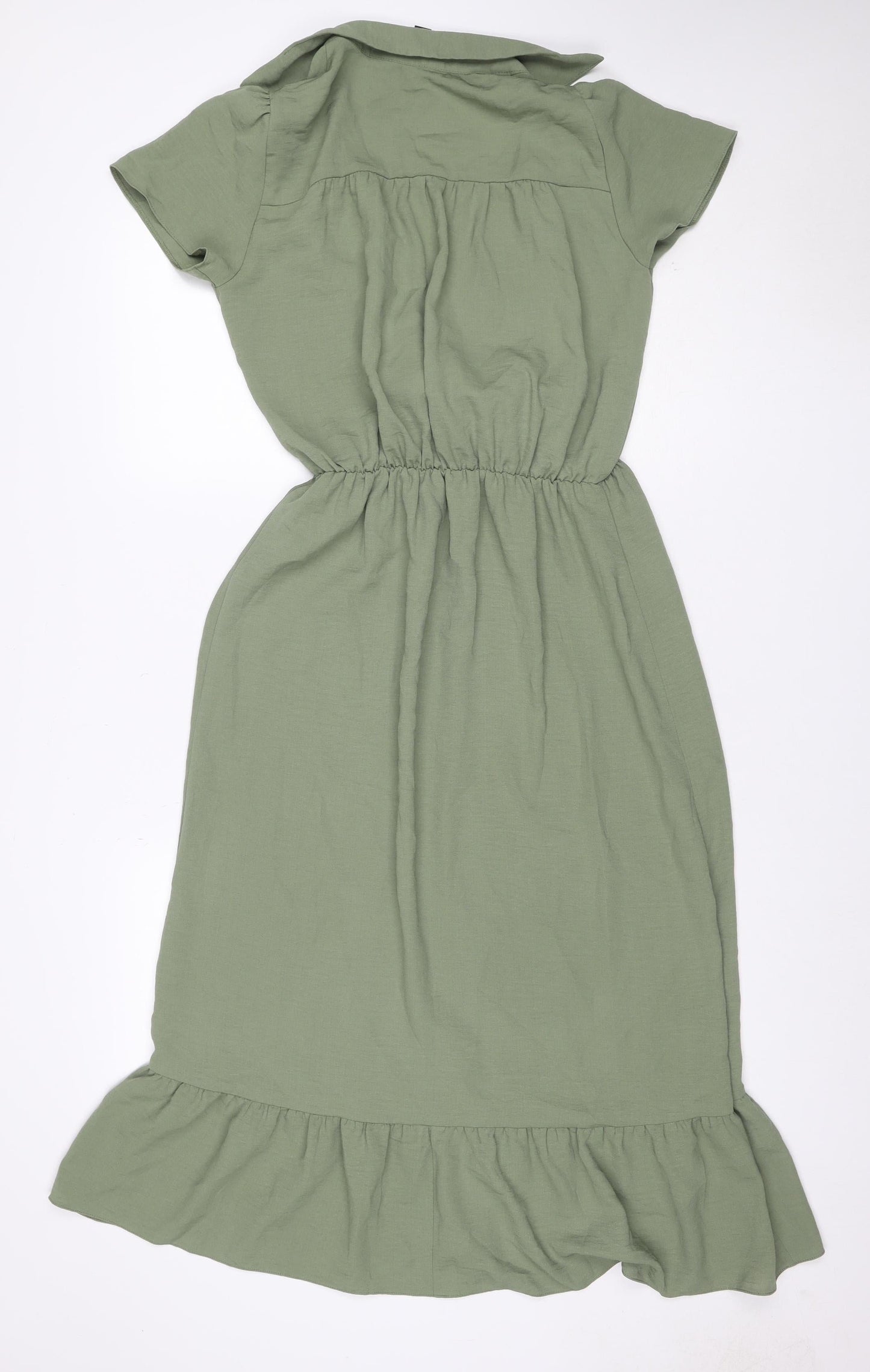 New Look Women Green UK 10 Fit & Flare Ruffle Button Long Dress