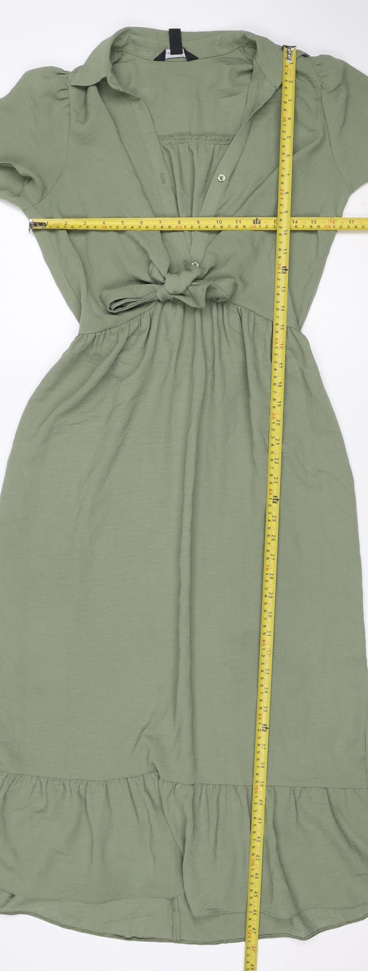 New Look Women Green UK 10 Fit & Flare Ruffle Button Long Dress