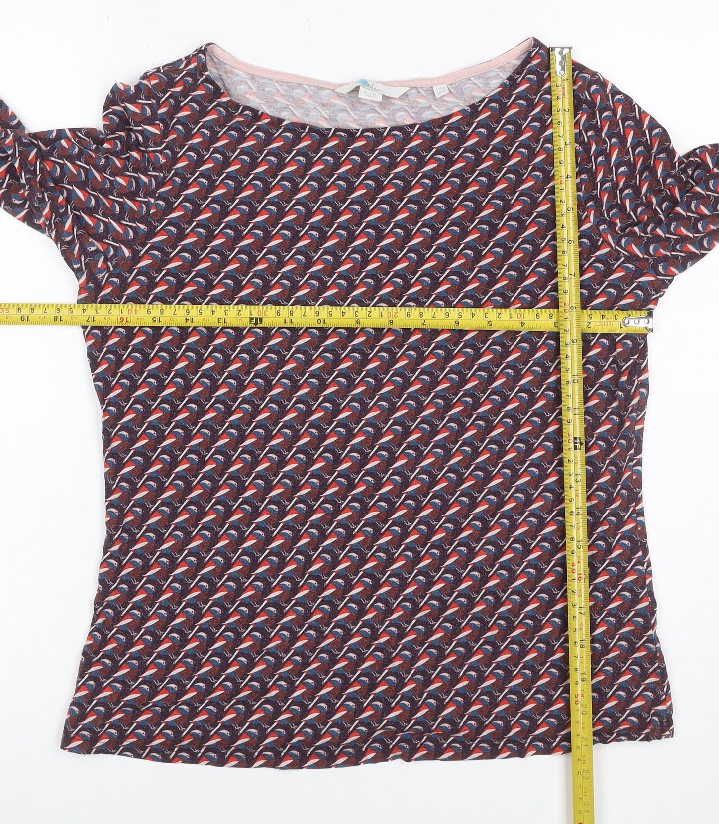 Boden Women’s Multicoloured Bird Print Jersey Blouse UK 12 Long Sleeve
