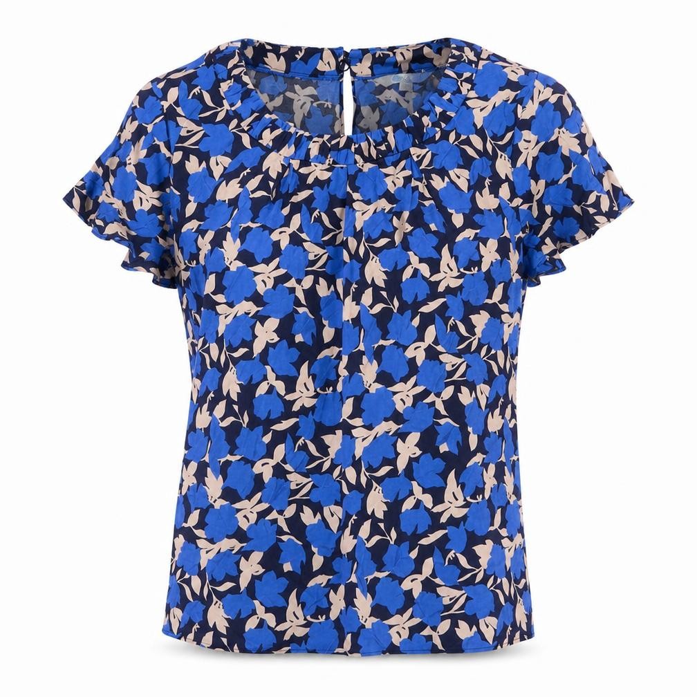 Boden Women Blue Floral Viscose Flutter Sleeve Keyhole Blouse UK 10