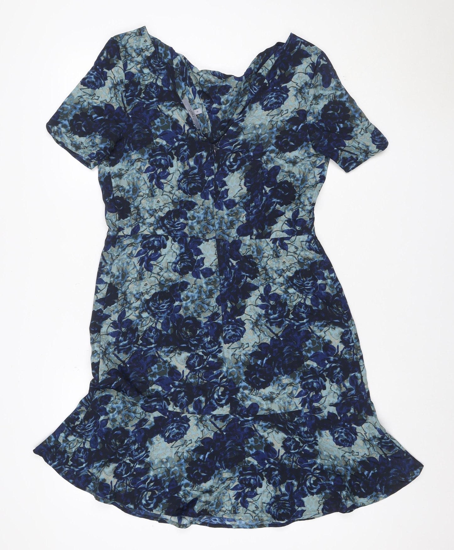 Next Women Blue Floral UK 12 Shift Dress Flutter Sleeve