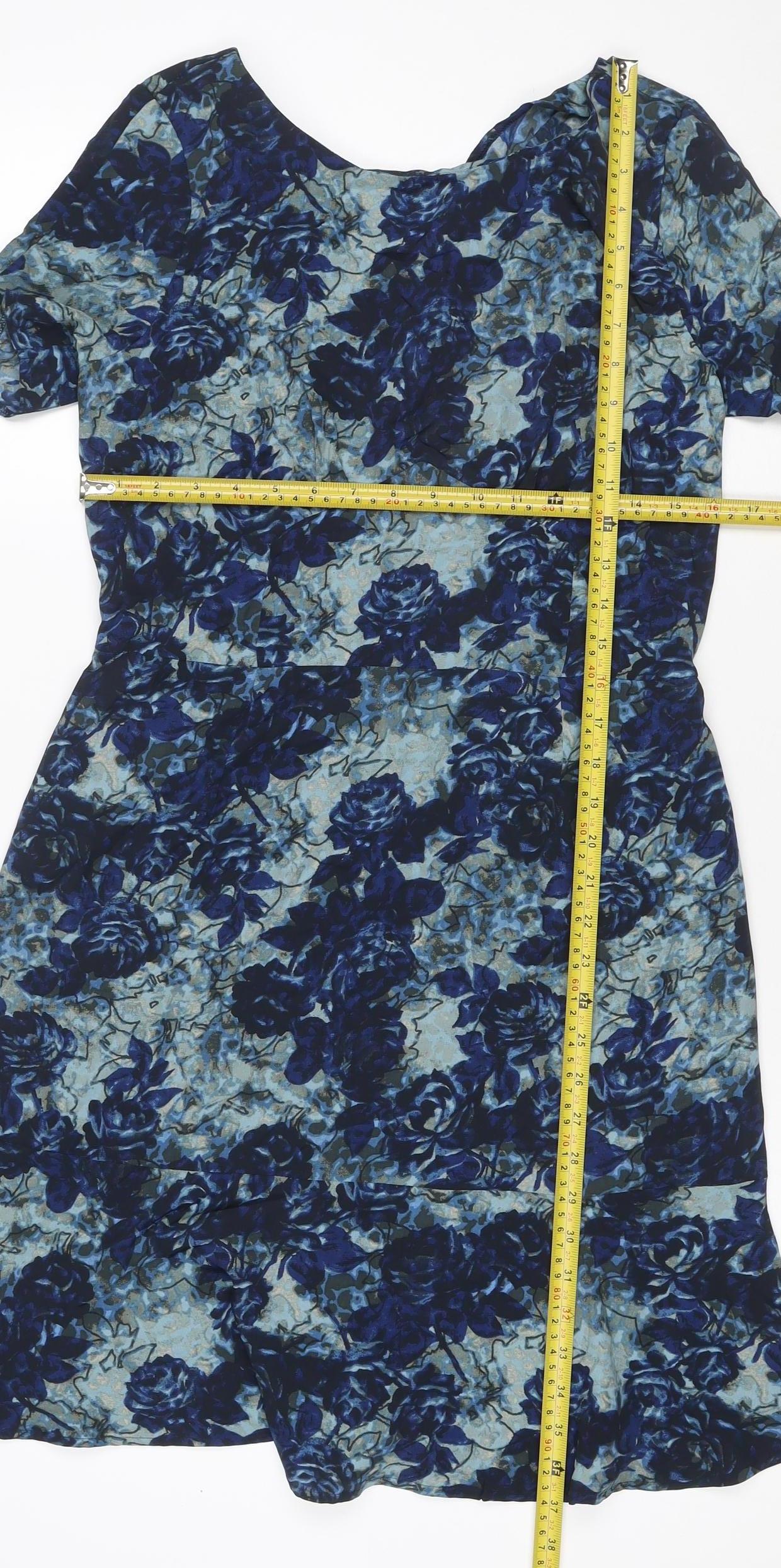 Next Women Blue Floral UK 12 Shift Dress Flutter Sleeve