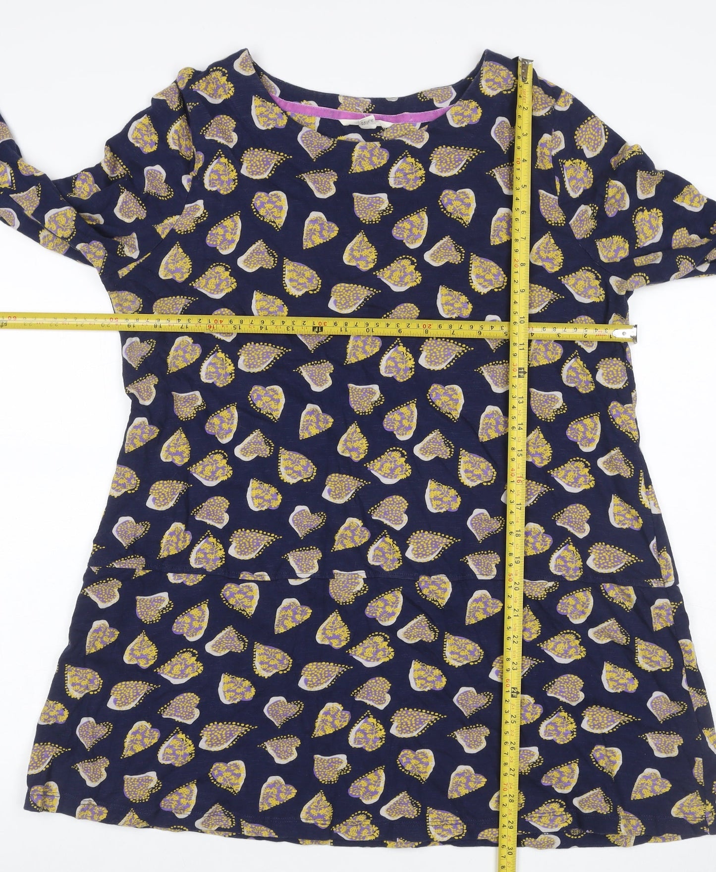 White Stuff Women’s Blue Floral A-Line Dress UK 16 3/4 Sleeve