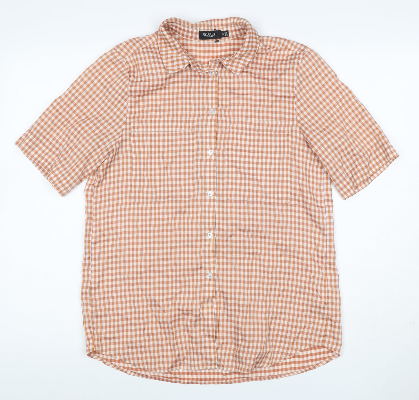 Soaked in Luxury Unisex Orange Check Shirt M Short Sleeve Button-Up