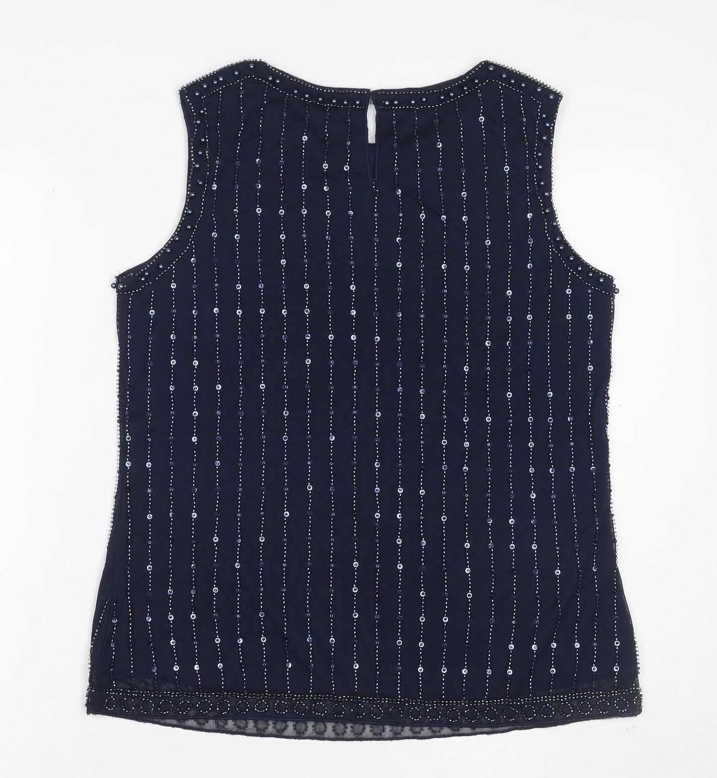 Klass Women’s Blue M Beaded Sequin Sleeveless Party Tank Top