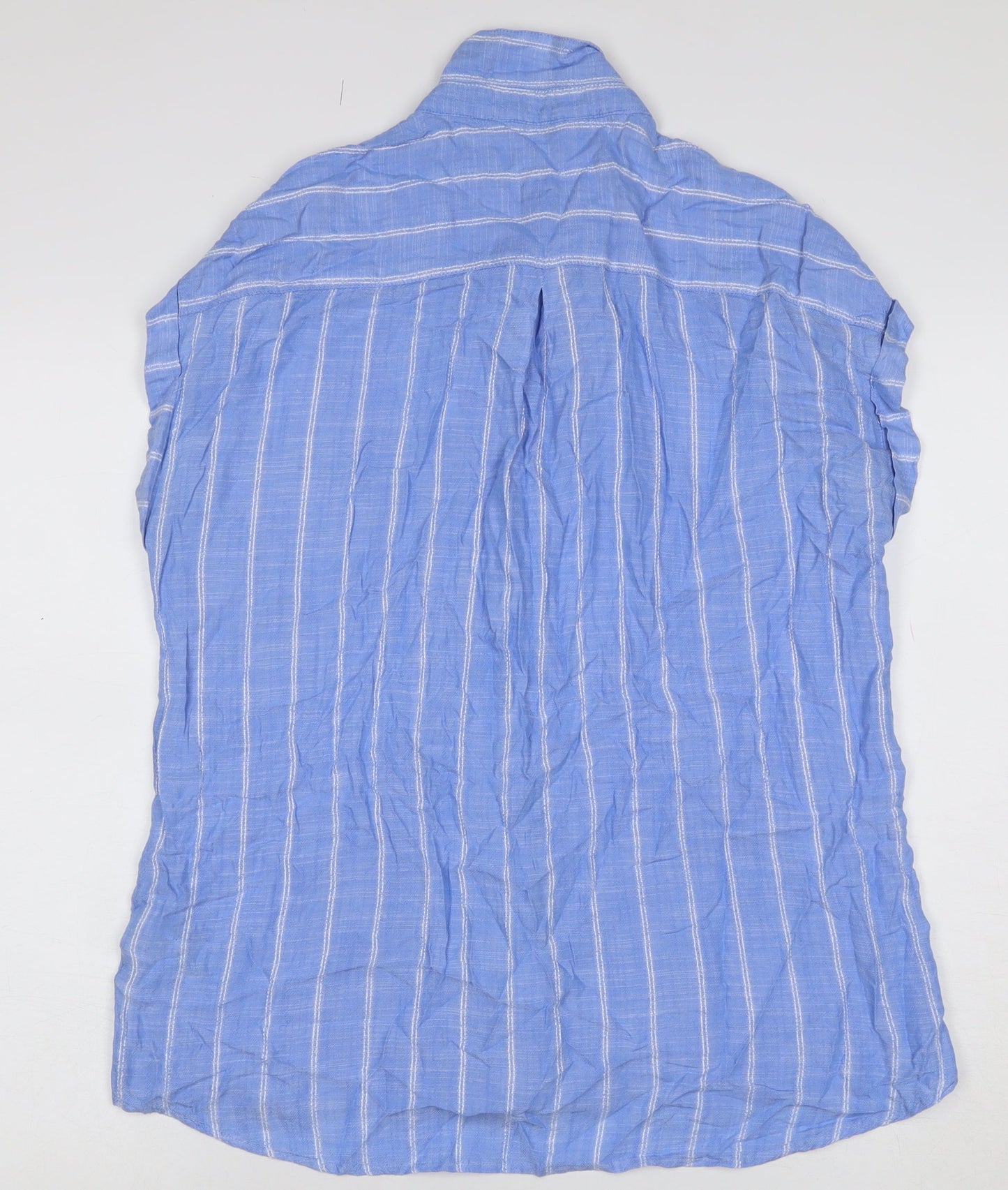 Next Women Blue Stripe Linen Button-Up Cap Sleeve Blouse UK 16