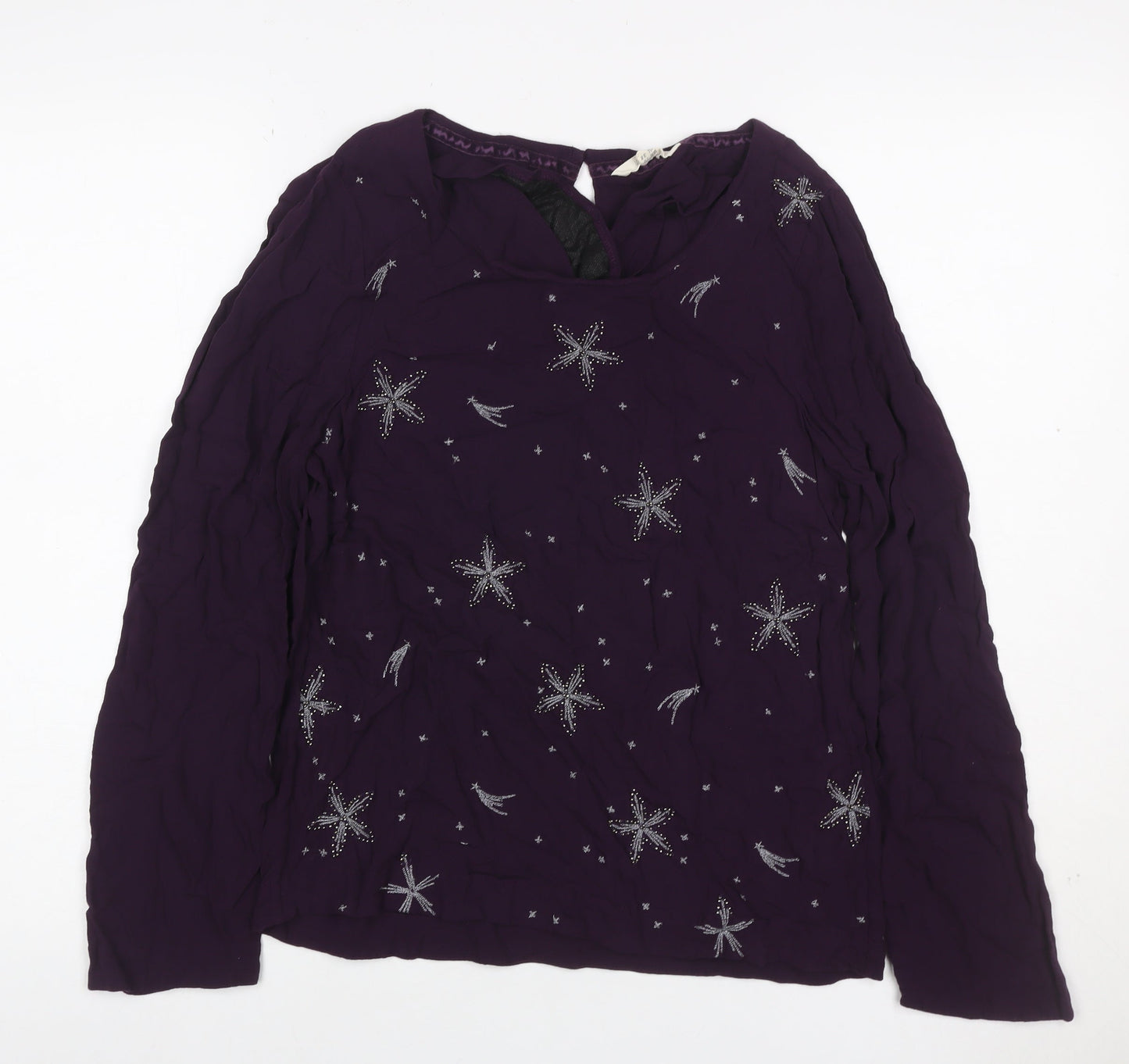 White Stuff Women’s Purple Embroidered Beaded Star Blouse UK 10