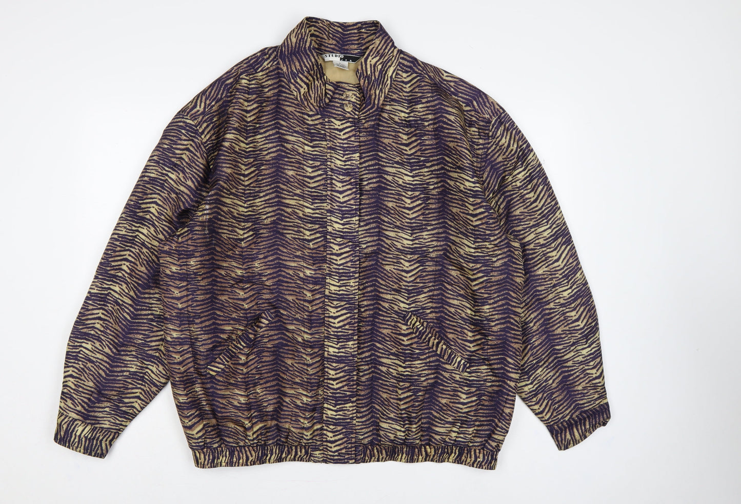 Studio JPR Women’s Brown Silk Animal Print Button Jacket Size L