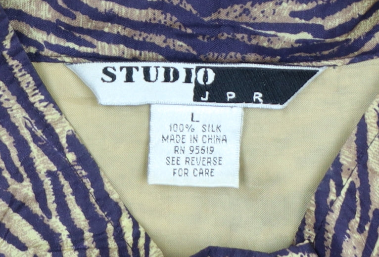 Studio JPR Women’s Brown Silk Animal Print Button Jacket Size L