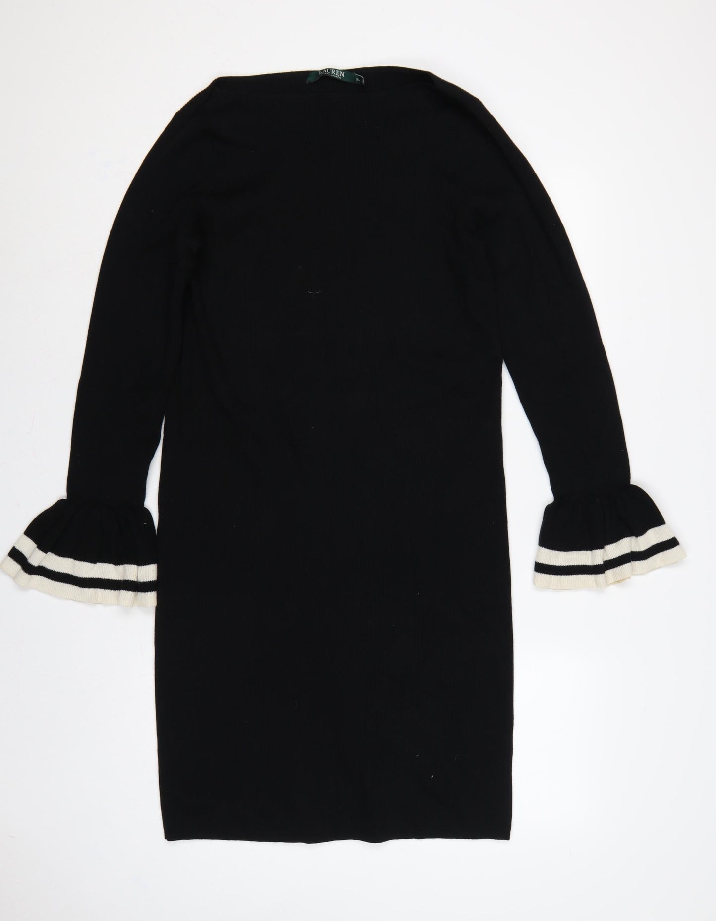 Lauren Ralph Lauren Women Black XL Midi Jumper Dress Bell Sleeve