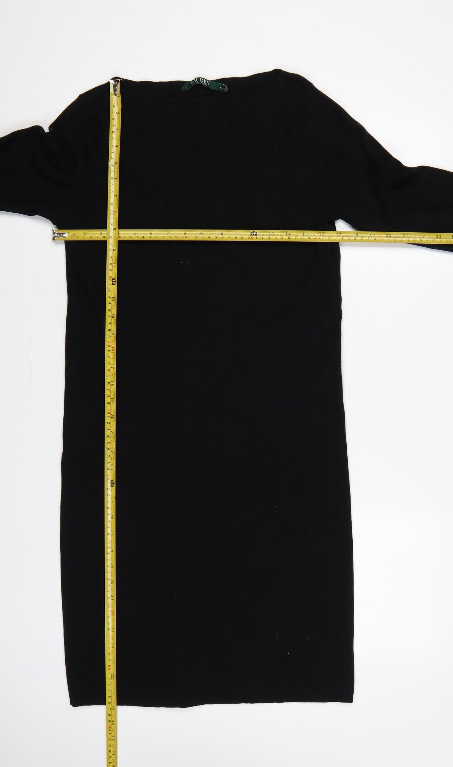 Lauren Ralph Lauren Women Black XL Midi Jumper Dress Bell Sleeve