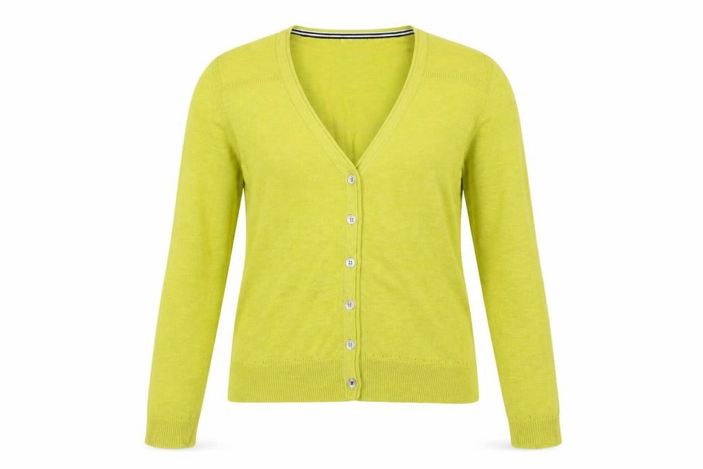 White Stuff Women Yellow Cotton V-Neck Button Cardigan UK 10