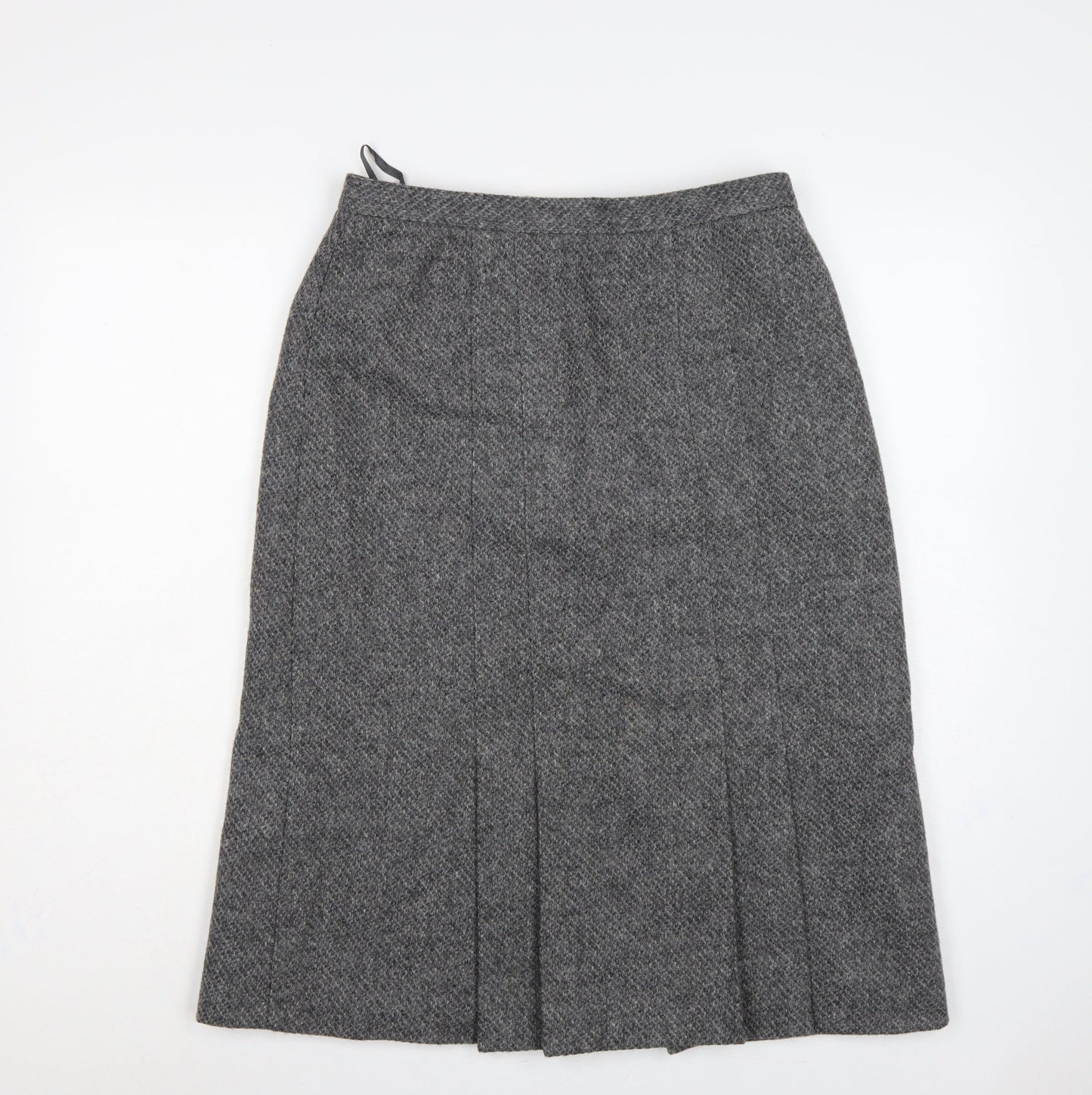 St Michael Women Grey Wool Herringbone Pleated A-Line Midi Skirt UK 16