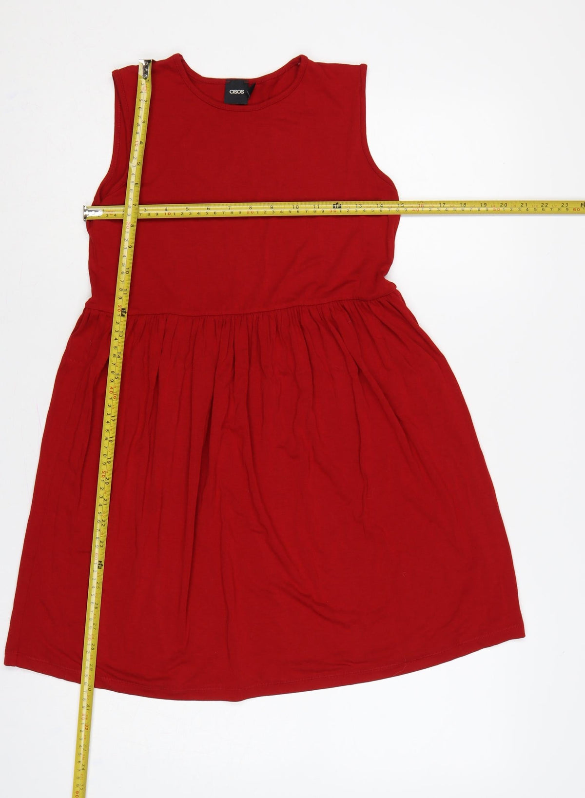 Back view of ASOS Women Red UK 6 Fit & Flare Sleeveless Jersey Short Dress