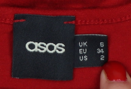 Brand and care label for ASOS Women Red UK 6 Fit & Flare Sleeveless Jersey Short Dress