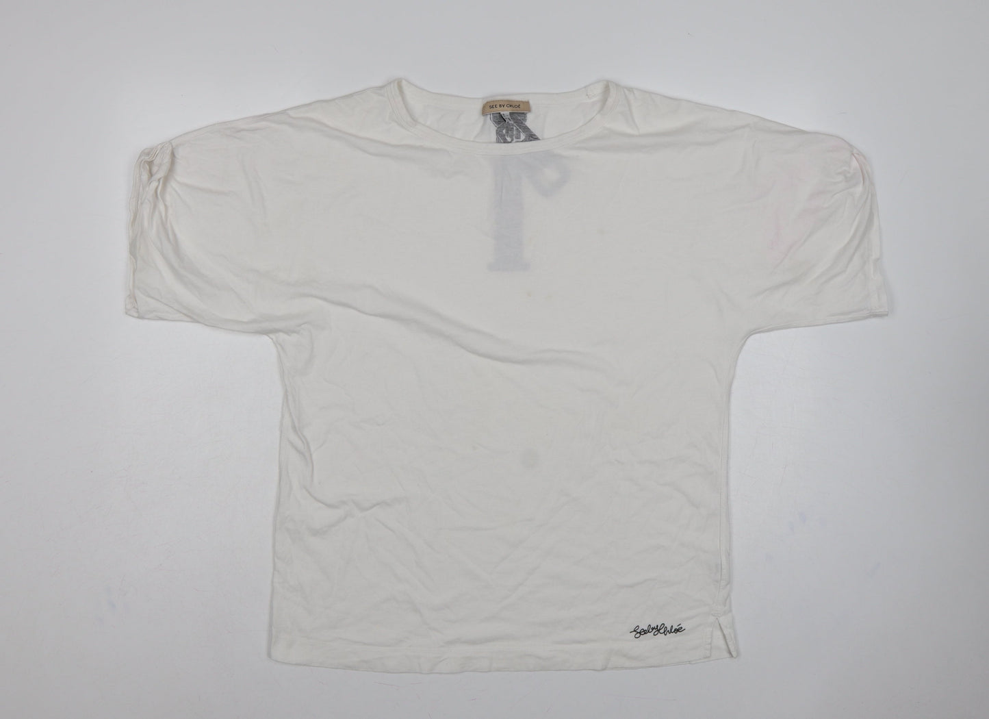 See by Chloé Women White UK 14 Relaxed Zip Graphic T-Shirt